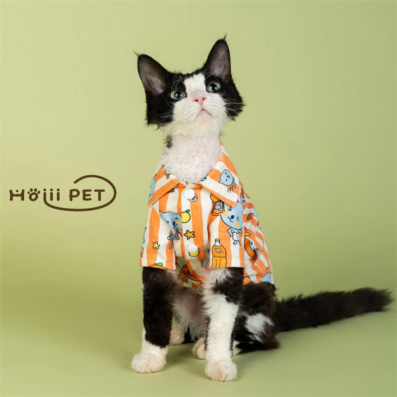 HOiii PET デボンレックス用 オレンジジュース柄Tシャツ：猫用スリープウェアの実用性とデザイン特性