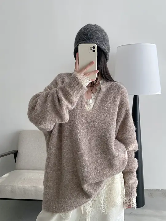 セーター レディース Vネック 大きいサイズ ぽっちゃり ふんわり あったか インナー シンプル ゆったり