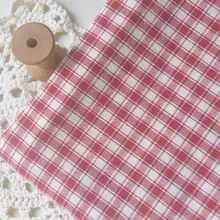 レトロな赤と白のチェック柄の綿とリネン生地 DIY トップ シャツ