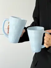 個性的なデザイン！青い波紋模様の持ち手付きガラスカップ【コーヒー・ジュース用】