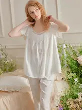 春夏用女性用 コットンリネン 半袖ロングパンツパジャマ【フランス風・ルームウェア】（セットアップ対応）