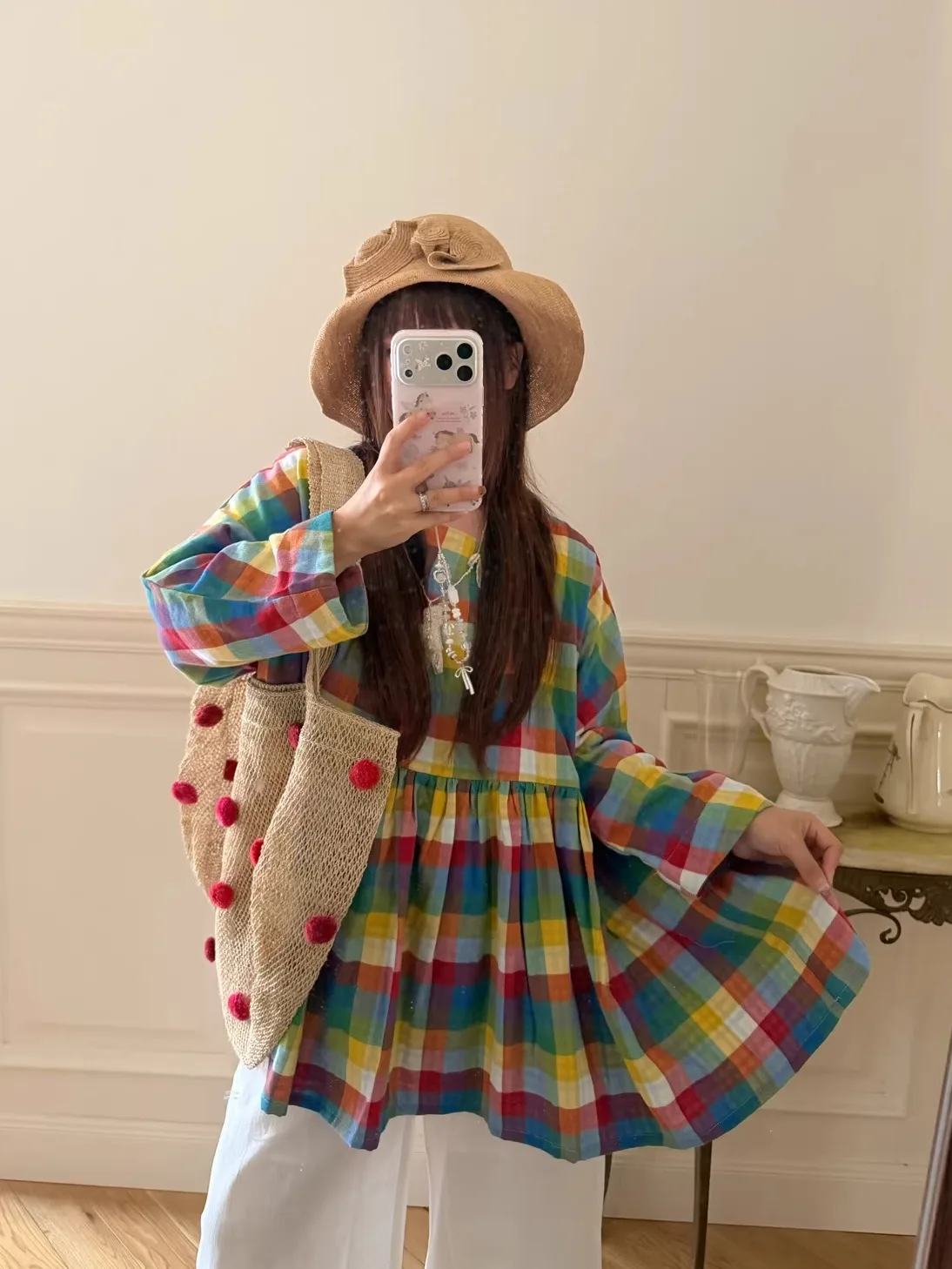 明るい色の服：全棉製カラフルな日系ルーズフィットチェックシャツの実用性とシーン別適用