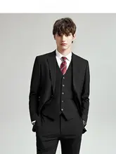 零染黒色新郎用スーツ【ビジネスカジュアル・スリムフィット・三点セット】（セットアップ対応）