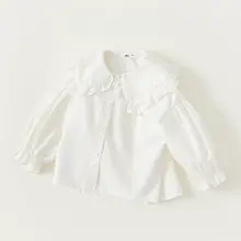 女の子用春秋シャツ【フリルカラー・長袖・コットン製・甘いデザイン】