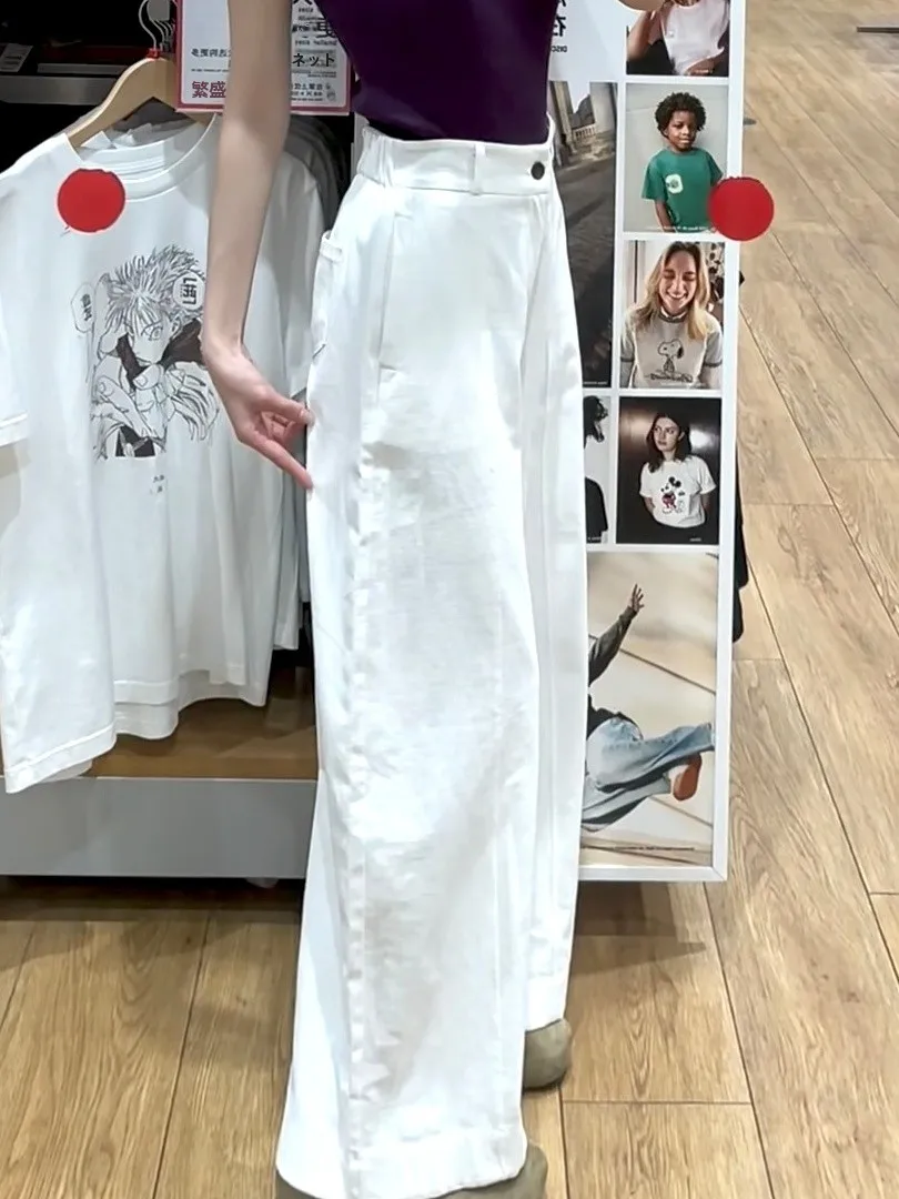 スタイルの白いワイドパンツ：夏のカジュアルコーデに最適な親肤透气素材