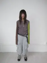 ストライプとドットのレーストリム付きロングスリーブTシャツ【韓国デザイン】