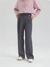 スーツパンツ レディース ワイドパンツ ストレート ドレープ感 着痩せ デザイン性 ダークグレー 通勤 オフィスカジュアル 春 秋