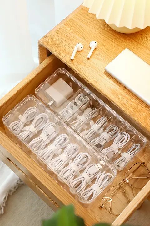コード収納ボックス【ふた付き・スマートフォン用充電器・イヤホン整理に最適・多機能・家庭用・持ち運び便利】
