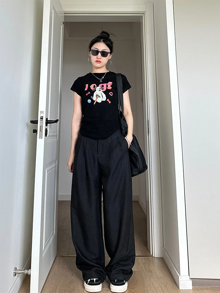 黒いワイドレッグパンツの着こなし：通勤風スタイルとサイズ選びの実証