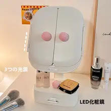 LEDライト付き拡大鏡化粧鏡【卓上用・多機能・軽量デザイン】