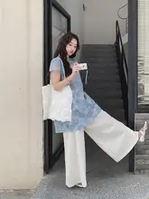 青色刺繍入り新中式国風ウェア【女性用・初夏にぴったり・魅力的な2点セット】（セットアップ対応）