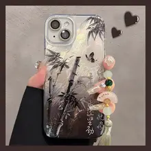 竹の国風書法デザインのスマートフォンケース【透明・防摔対応・可愛い】