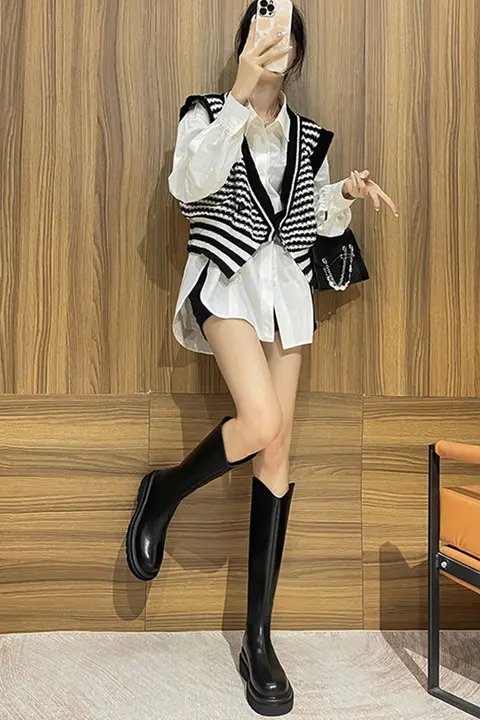 スリムデザインのロングブーツ【厚底・女性用・ライディングスタイル・小柄向け】