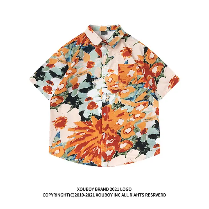 油絵風花柄グラフィックTシャツ【メンズ・ストリートスタイル・ゆったりシルエット】