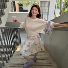 フラワープリントのプリーツスカート【フランス風・カジュアル・高品質・春夏向け】