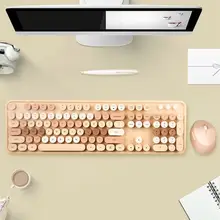ワイヤレスキーボードマウスセット 女性用 オフィス 可愛い カートゥーン ミルクティー色
