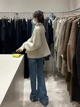 ハイウエストデザインのワイドレッグデニムパンツ【薄色・夏用・女性用・ストレート】（セットアップ対応）