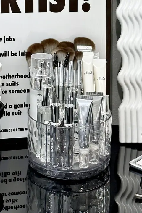 高級感あふれる回転式化粧ブラシ収納筒【化粧品・スキンケア用品用・透明デザイン】