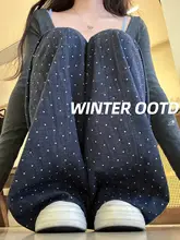 深い藍色のドット柄ワイドパンツ【ハイウエスト・春用・女性用・スリムフィット】
（セットアップ対応）