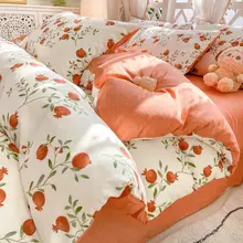 レトロな田園風デザインの小石榴柄全棉四点セット【ダブルサイズ・ベッドシーツ・布団カバー用】（セットアップ対応）