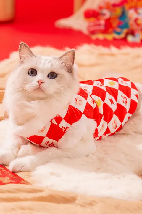 冬用ペット猫服【ダイヤモンド柄・保温・防毛・ウサギ毛ベスト】