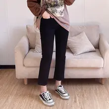 高ウエストストレートデニムパンツ【レディース・9分丈・スリムフィット・ストレッチ】