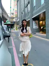 おしゃれなリネンニットトップスとスカート【薄手・無地・短袖】（セットアップ対応）