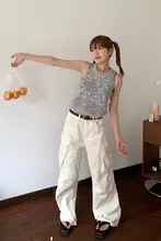 牛仔風レディースワイドパンツ【アメリカンスタイル・大口ポケット・カジュアル】（セットアップ対応）