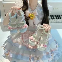 草莓柄リボン付きロリィタシューズ【低ヒール・可愛いデザイン】