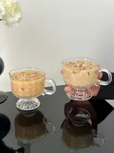 美しい宝石模様の取っ手付きガラスカップ【アイスアメリカーノ・コールドブリュー・飲料用】
