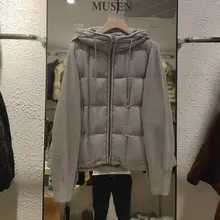 ニットデザインのダウンジャケット【軽量・フード付き・女性用・ショート丈・白鹅绒】