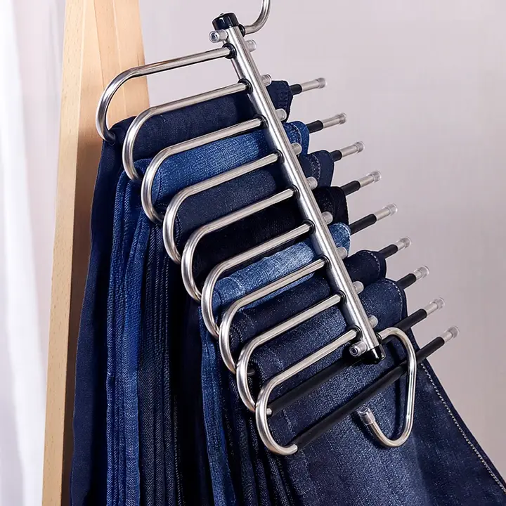 ステンレス製 折りたたみ式クローゼットハンガー【多層・無痕・防滑・伸縮可能】