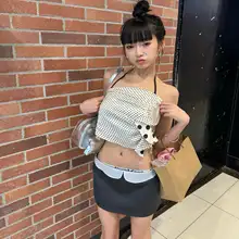 ヴィンテージ風 ブラックストライプメッシュ切替ミディスカート【夏用・デザイン性高い・女性用】