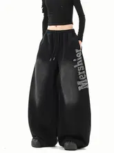 ストリートヒップホップデザイン 水洗い仕上げのワイドレッグパン ツ【春用・男女兼用・カジュアル】（セットアップ対応）