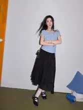 高腰黒ロングAラインスカート【シンプルスタイル・・女性用】