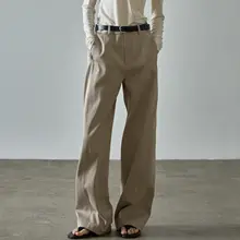 カジュアルカーキ色レディースパンツ【ハイウエスト・スリムフィット・ストレートレッグ・ワイドレッグ】（セットアップ対応）