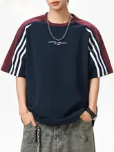 ストライプデザインの半袖Tシャツ【メンズ・フィット・刺繍入り】