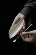 陶器製 茶匙と茶トレーの二点セット【竹製の茶匙・家用茶道具】（セットアップ対応）