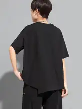 山本デザイン 夏用 レディースショートスリーブTシャツ【ダークカラー・ルーズフィット・アシンメトリー・大きいサイズ】
