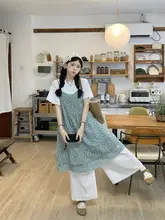 グリーンフラワープリントキャミソールワンピース【レースの縁取り・夏用】＆短袖Tシャツ＆カジュアルパンツ（セットアップ対応）