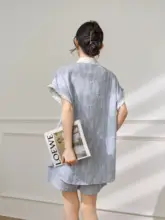 セットアップ 2点セット レディース 半袖 ブラウス パンツ 刺繍 カットワーク バイカラー テクスチャー おしゃれ 初夏 「Plum Jan」