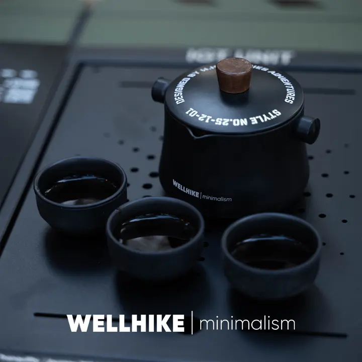 WELLHIKE アウトドア用茶器【チタン灰色・携帯型フィルター付き・トラベル用・三杯用】（セットアップ対応）