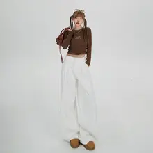 MZVZ レディース ハイウエスト ホワイトワイドレッグジーンズ【秋冬・フィット・ストレート】