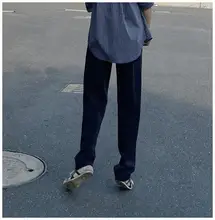長身向け ストレートパンツ【深藍色・抗シワ・カジュアル・細身デザイン】