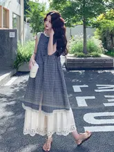 涼しさとおしゃれを両立！花柄ボーダー付きのゆったりした女性用夏用ワイドパンツとタンクトップ（セットアップ対応）
