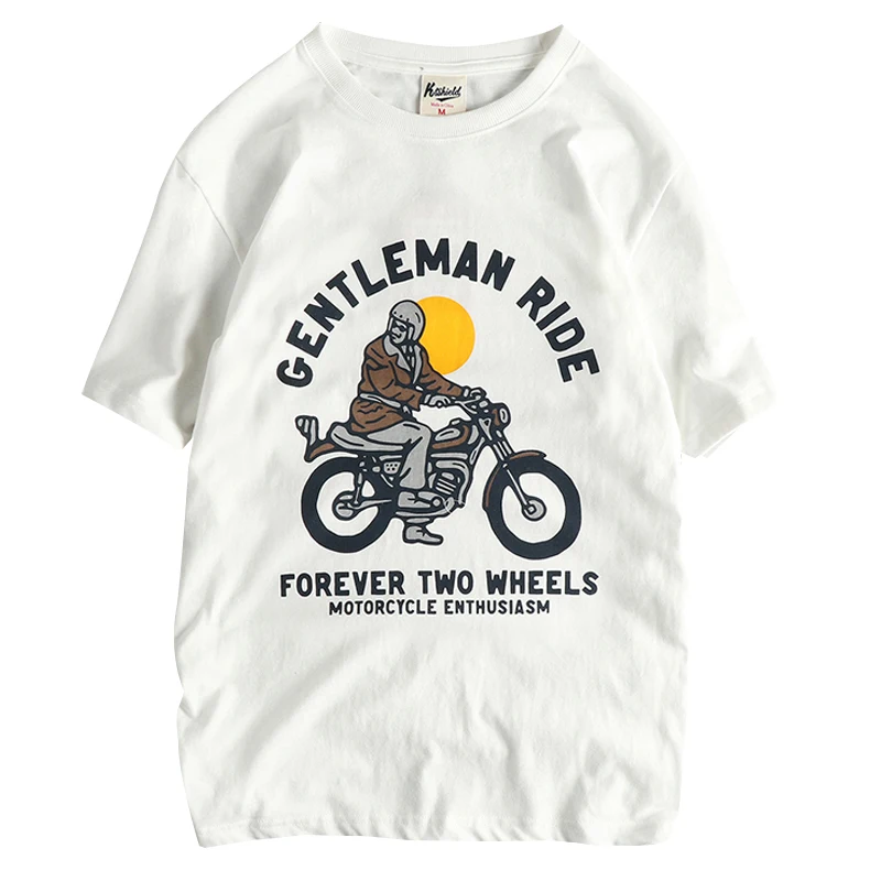 バイクデザインの短袖Tシャツ：アメリカンヴィンテージ風の夏用カジュアルファッション