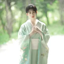 和風清新 小振袖改良和服【水色・緑・桜柄・フォトシューティング用】