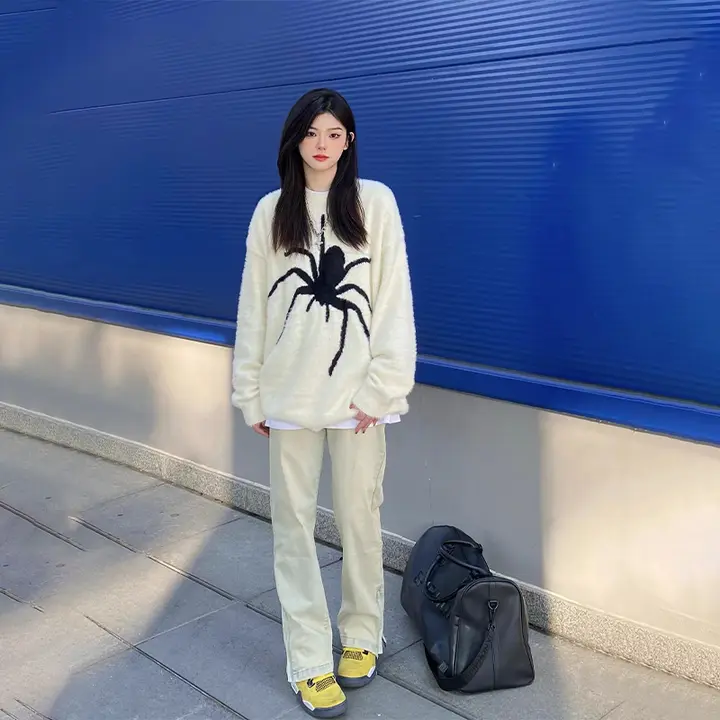 アメリカンレトロ街スタイル！水洗いジッパーデニムパンツ【フィット・カジュアル・ユニセックス】（セットアップ対応）