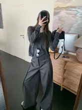 韓国風 ショートニットカーディガン【秋冬用・女性用・柔らかい素材】とワイドレッグパンツ（セットアップ対応）