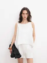 極上の柔らかさ！100%リネンのバックボタン開きヘンリーネックノ sleevelessタンクトップ【快適で通気性抜群】